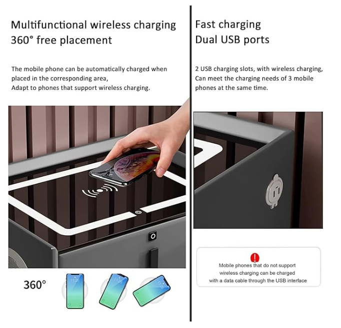 Smart nightstand Bedroom furniture Wireless charging and usb charging locker drawer chest Bluetooth speaker touch tri-color light nightstand