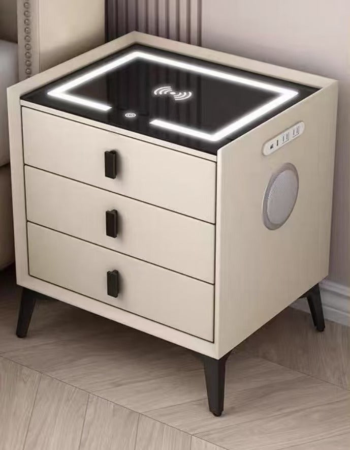 Smart nightstand Bedroom furniture Wireless charging and usb charging locker drawer chest Bluetooth speaker touch tri-color light nightstand