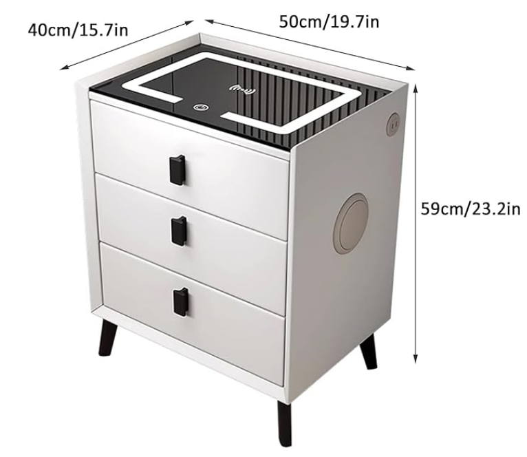 Smart nightstand Bedroom furniture Wireless charging and usb charging locker drawer chest Bluetooth speaker touch tri-color light nightstand